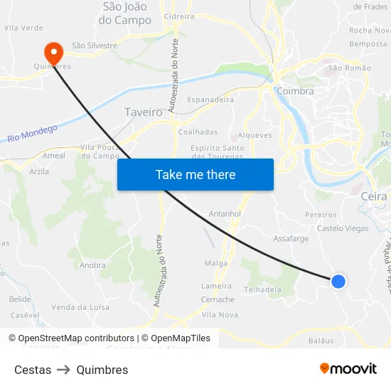 Cestas to Quimbres map