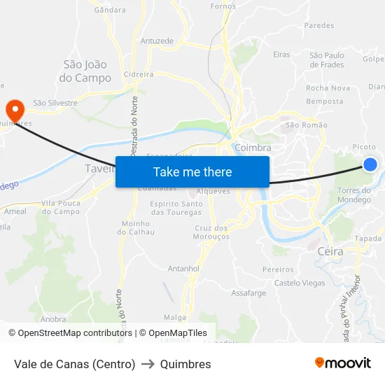 Vale de Canas (Centro) to Quimbres map