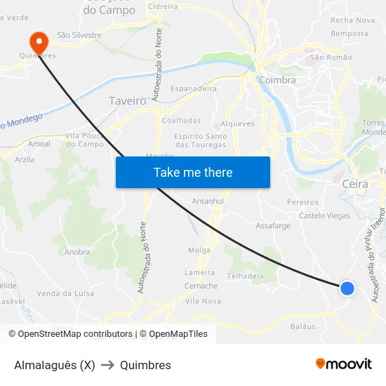 Almalaguês (X) to Quimbres map