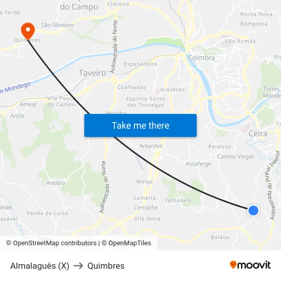 Almalaguês (X) to Quimbres map