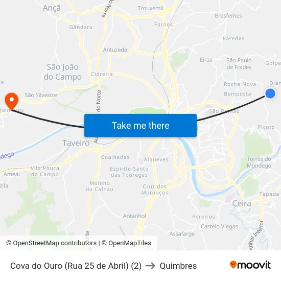 Cova do Ouro (Rua 25 de Abril) (2) to Quimbres map
