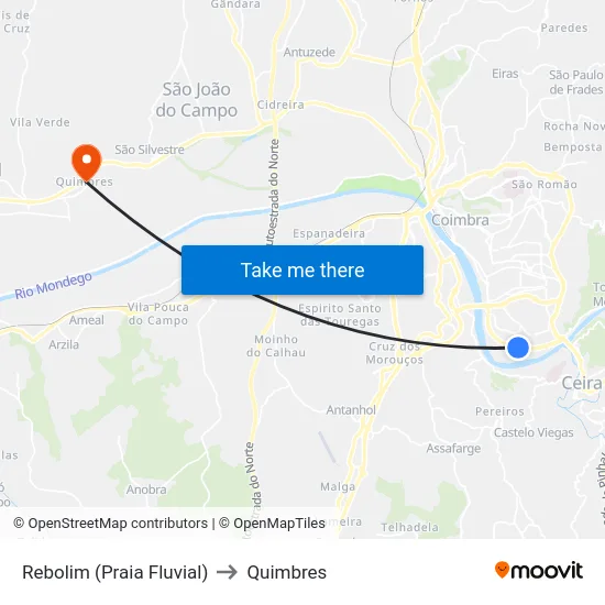 Rebolim (Praia Fluvial) to Quimbres map