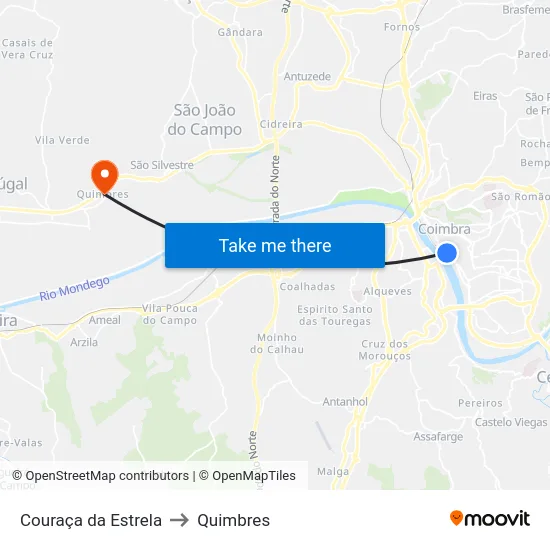 Couraça da Estrela to Quimbres map