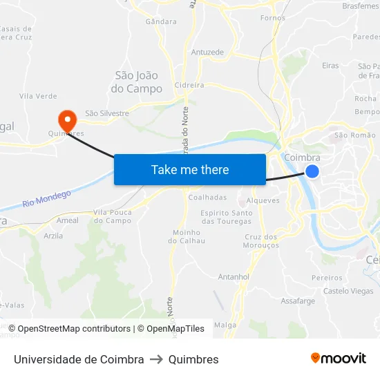 Universidade de Coimbra to Quimbres map