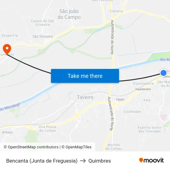 Bencanta (Junta de Freguesia) to Quimbres map