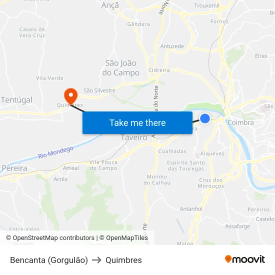 Bencanta (Gorgulão) to Quimbres map