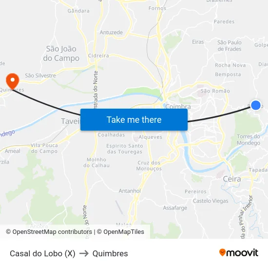 Casal do Lobo (X) to Quimbres map