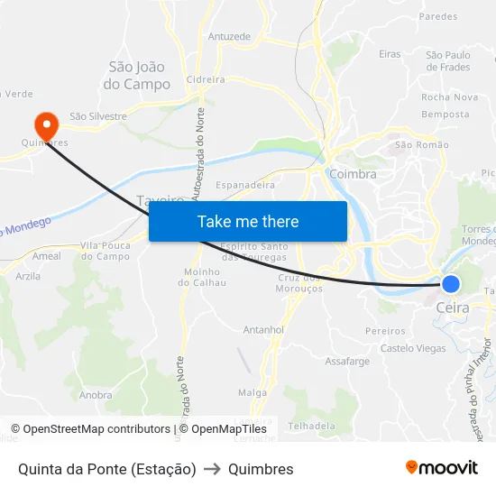 Quinta da Ponte (Estação) to Quimbres map