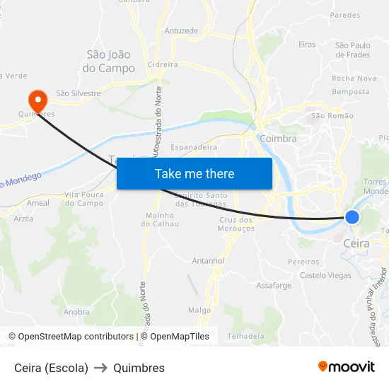 Ceira (Escola) to Quimbres map