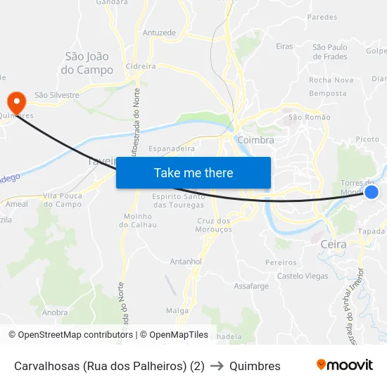 Carvalhosas (Rua dos Palheiros) (2) to Quimbres map