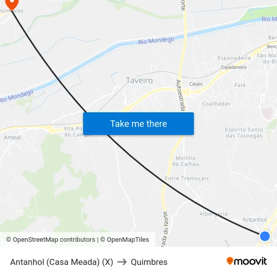 Antanhol (Casa Meada) (X) to Quimbres map