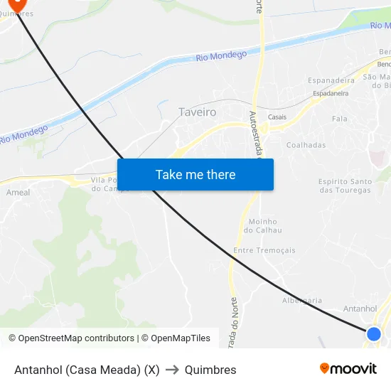 Antanhol (Casa Meada) (X) to Quimbres map