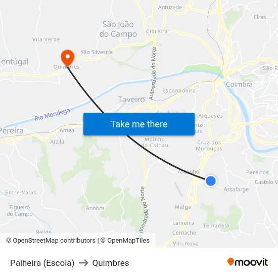 Palheira (Escola) to Quimbres map