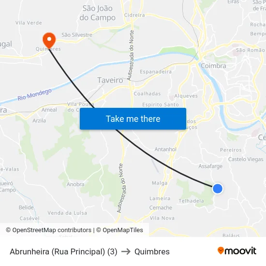 Abrunheira (Rua Principal) (3) to Quimbres map