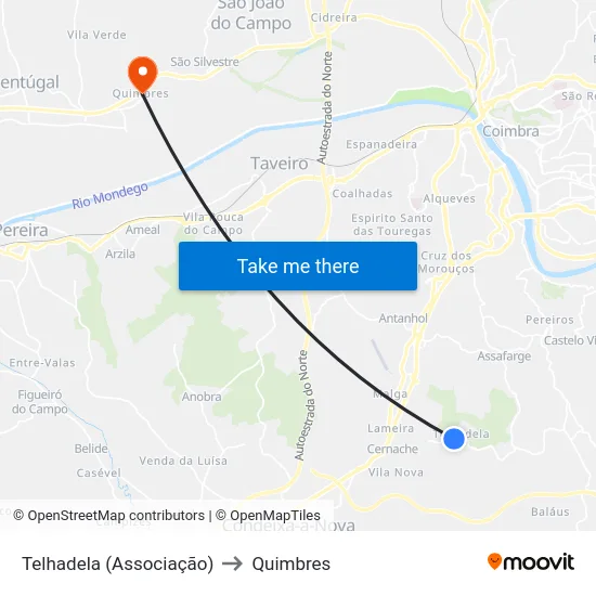 Telhadela (Associação) to Quimbres map