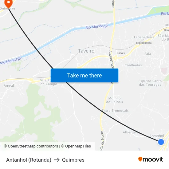 Antanhol (Rotunda) to Quimbres map