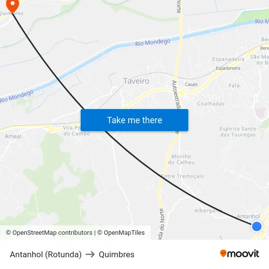 Antanhol (Rotunda) to Quimbres map