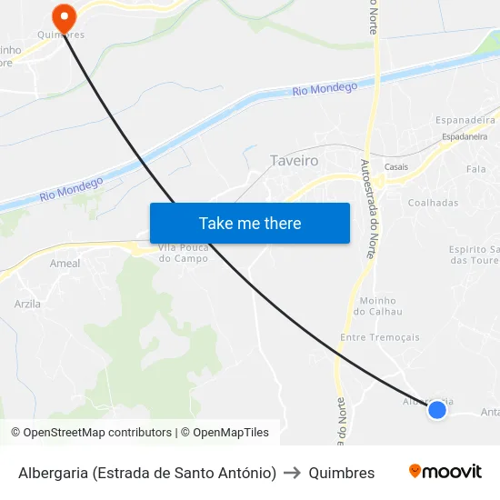 Albergaria (Estrada de Santo António) to Quimbres map