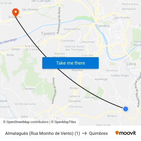 Almalaguês (Rua Moinho de Vento) (1) to Quimbres map