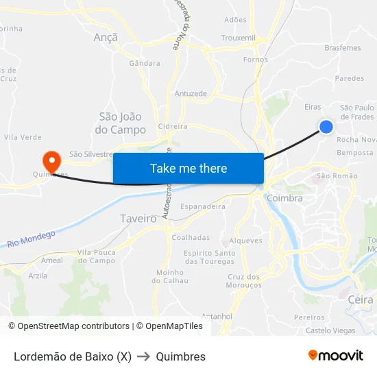 Lordemão de Baixo (X) to Quimbres map