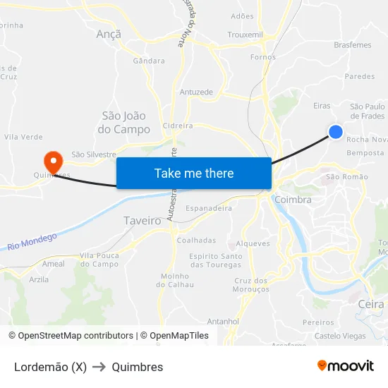 Lordemão (X) to Quimbres map