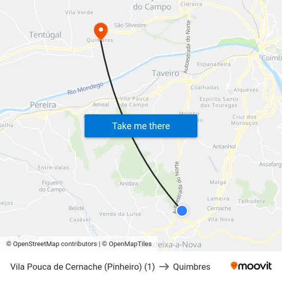 Vila Pouca de Cernache (Pinheiro) (1) to Quimbres map