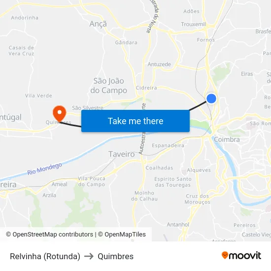 Relvinha (Rotunda) to Quimbres map
