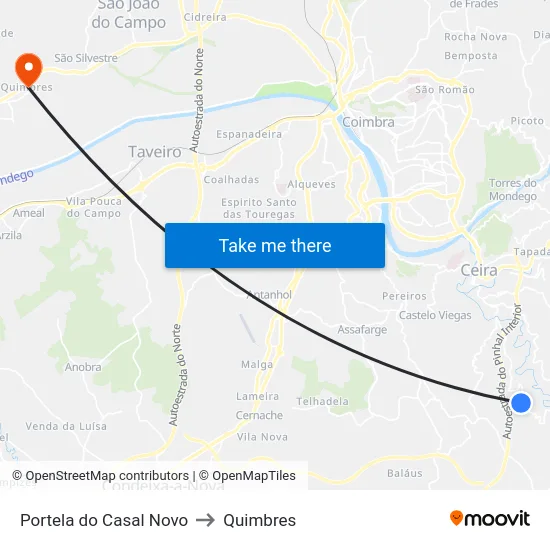 Portela do Casal Novo to Quimbres map