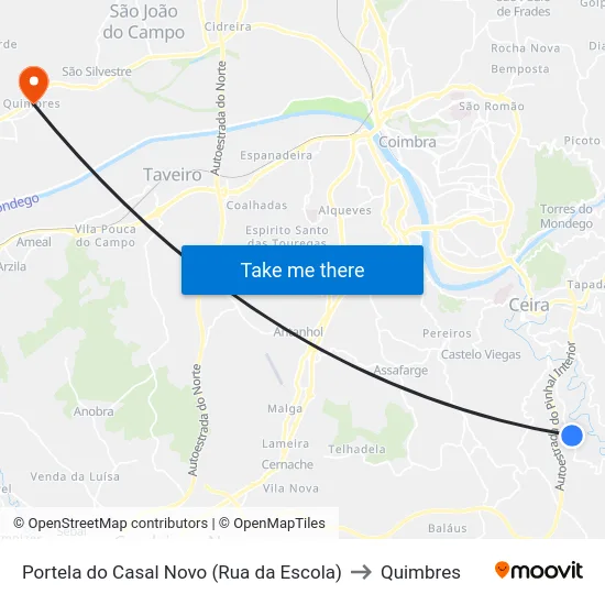 Portela do Casal Novo (Rua da Escola) to Quimbres map