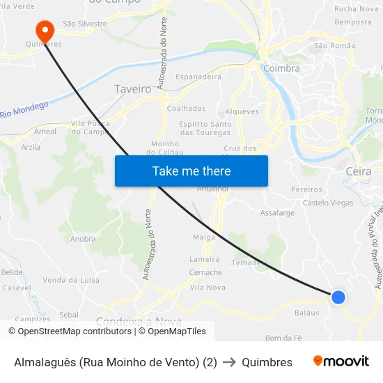 Almalaguês (Rua Moinho de Vento) (2) to Quimbres map