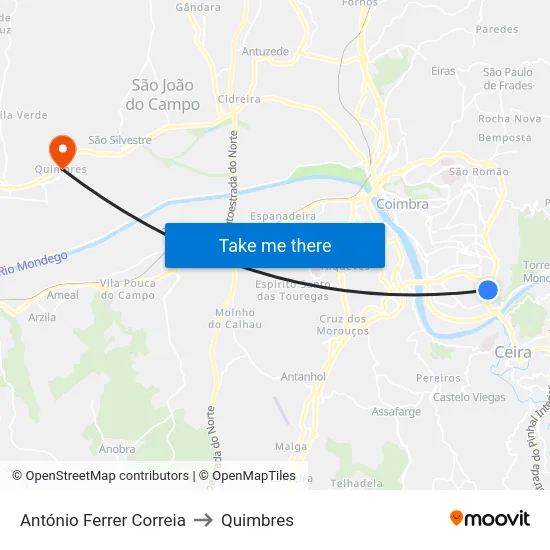 António Ferrer Correia to Quimbres map