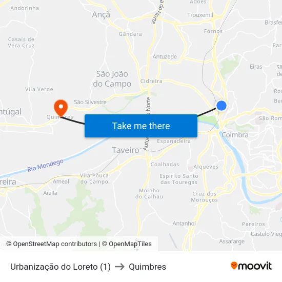 Urbanização do Loreto (1) to Quimbres map