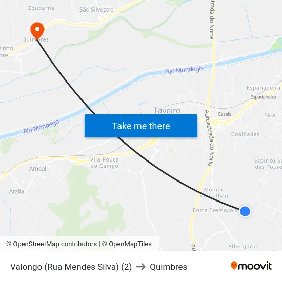 Valongo (Rua Mendes Silva) (2) to Quimbres map