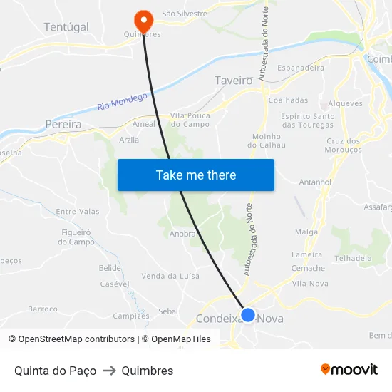 Quinta do Paço to Quimbres map