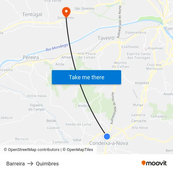 Barreira to Quimbres map