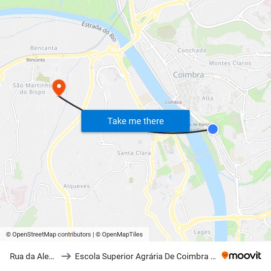 Rua da Alegria to Escola Superior Agrária De Coimbra (Esac) map