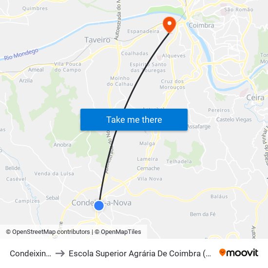 Condeixinha to Escola Superior Agrária De Coimbra (Esac) map