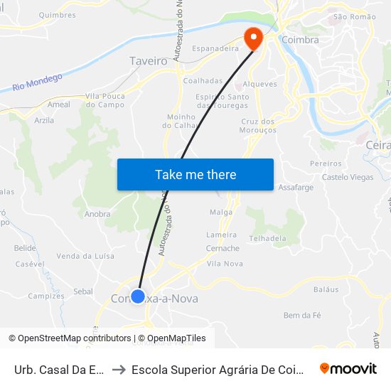 Urb. Casal Da Estrada to Escola Superior Agrária De Coimbra (Esac) map