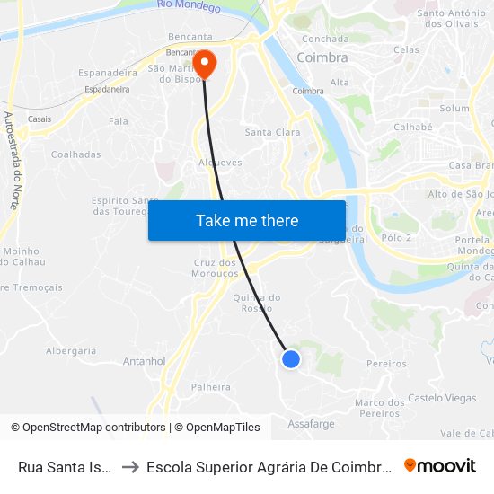 Rua Santa Isabel to Escola Superior Agrária De Coimbra (Esac) map