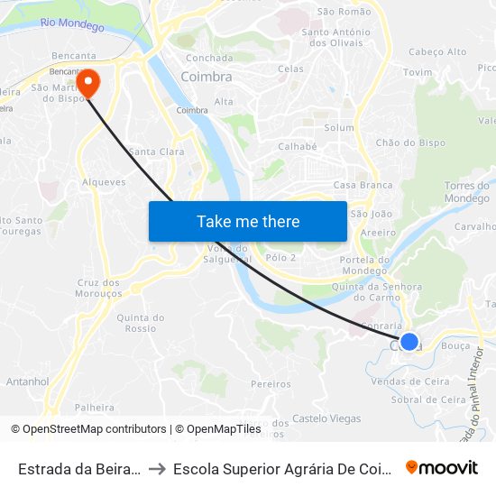 Estrada da Beira (ceira) to Escola Superior Agrária De Coimbra (Esac) map