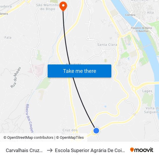 Carvalhais  Cruzamento to Escola Superior Agrária De Coimbra (Esac) map