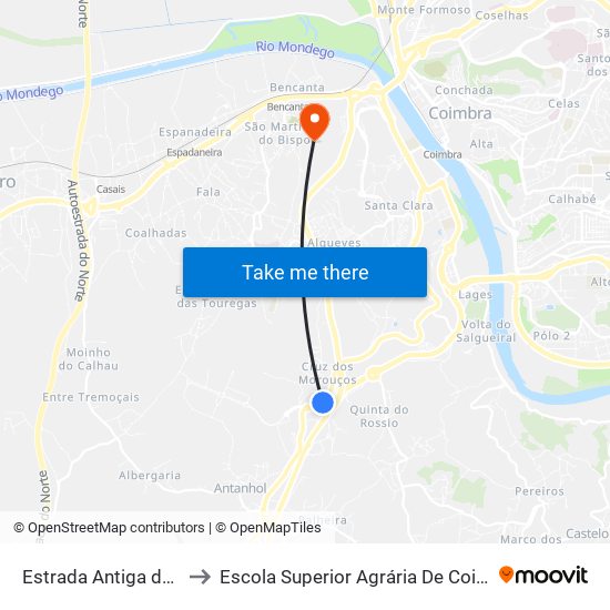 Estrada Antiga de Lisboa to Escola Superior Agrária De Coimbra (Esac) map