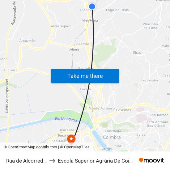 Rua de Alcorredores 1 to Escola Superior Agrária De Coimbra (Esac) map