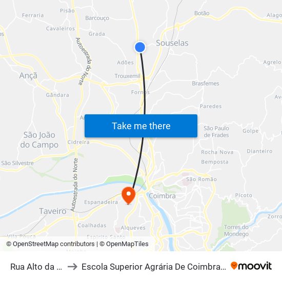 Rua Alto da Eira to Escola Superior Agrária De Coimbra (Esac) map