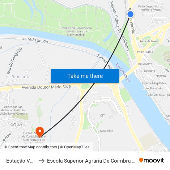 Estação Velha to Escola Superior Agrária De Coimbra (Esac) map