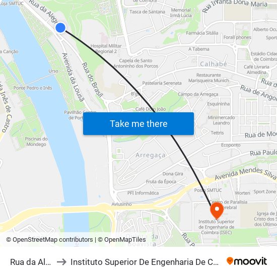 Rua da Alegria to Instituto Superior De Engenharia De Coimbra (Isec) map