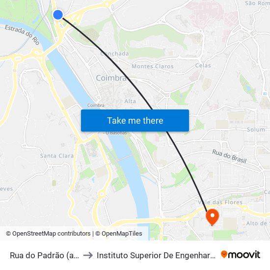 Rua do Padrão (arco Pintado) to Instituto Superior De Engenharia De Coimbra (Isec) map