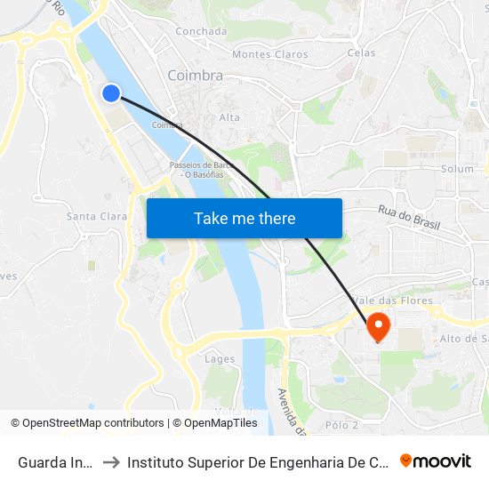 Guarda Inglesa to Instituto Superior De Engenharia De Coimbra (Isec) map