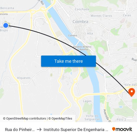 Rua do Pinheiro Manso to Instituto Superior De Engenharia De Coimbra (Isec) map