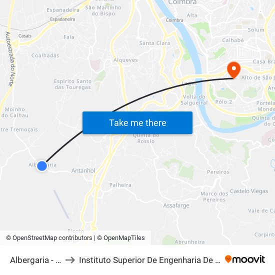 Albergaria - centro to Instituto Superior De Engenharia De Coimbra (Isec) map